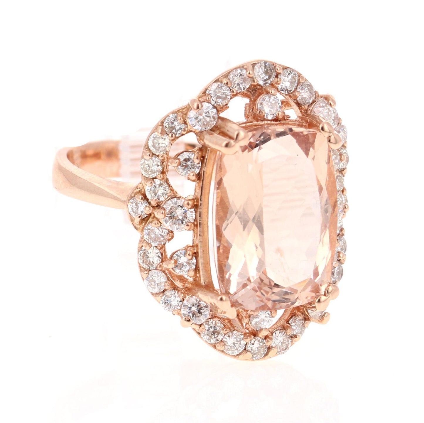 7.13 Carat Morganite Diamond 14 Karat Rose Gold Cocktail Ring