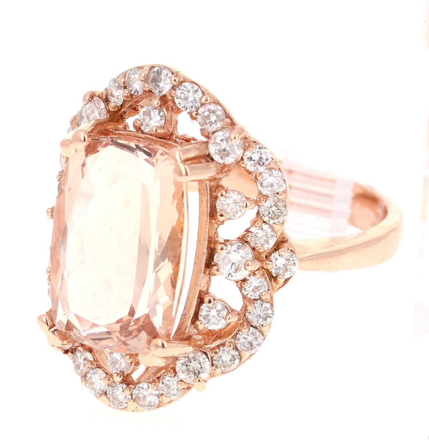 7.13 Carat Morganite Diamond 14 Karat Rose Gold Cocktail Ring
