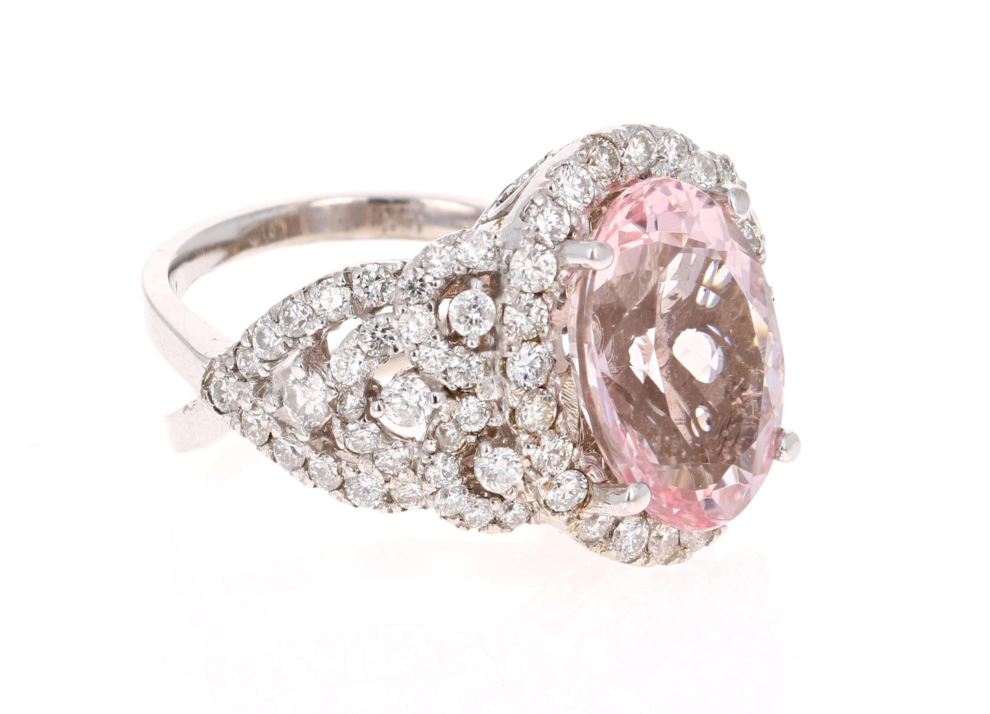 7.25 Carat Pink Morganite Diamond White Gold Bridal Ring