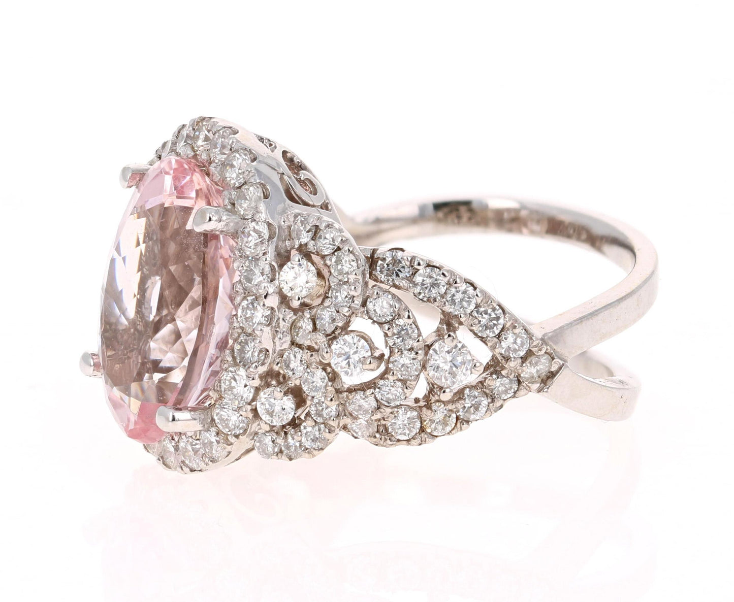 7.25 Carat Pink Morganite Diamond White Gold Bridal Ring