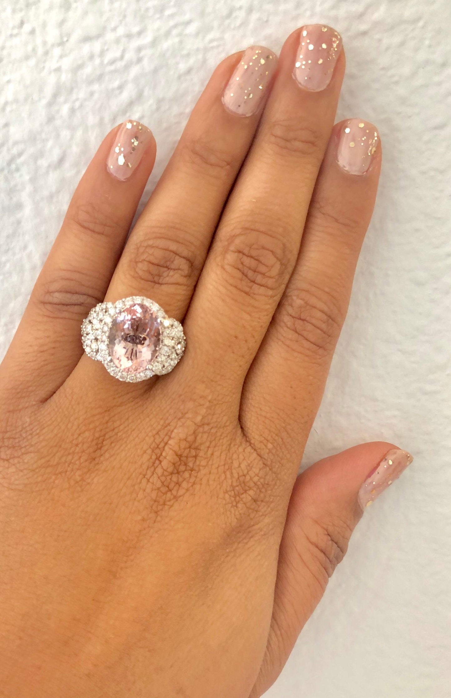 7.25 Carat Pink Morganite Diamond White Gold Bridal Ring