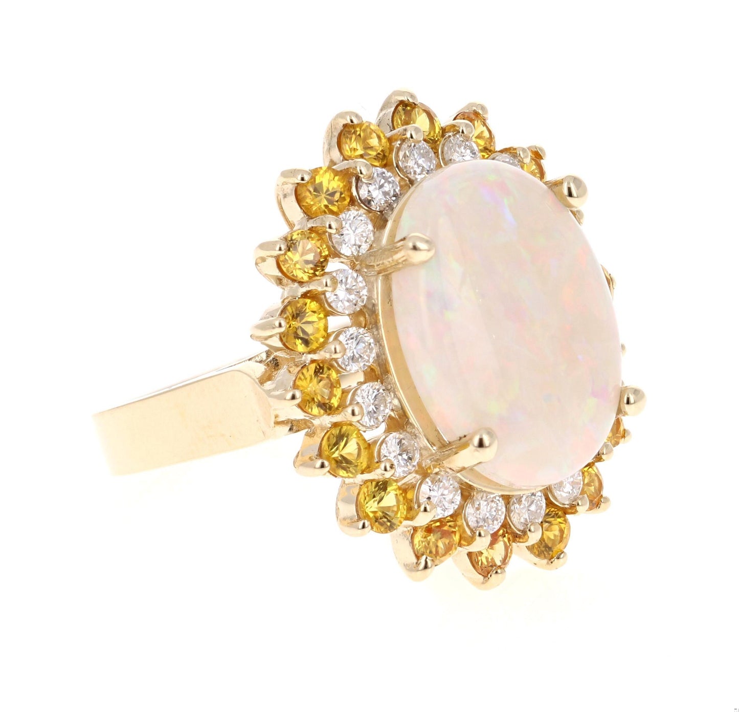 7.64 Carat Opal Yellow Sapphire and Diamond 14 Karat Yellow Gold Cocktail Ring