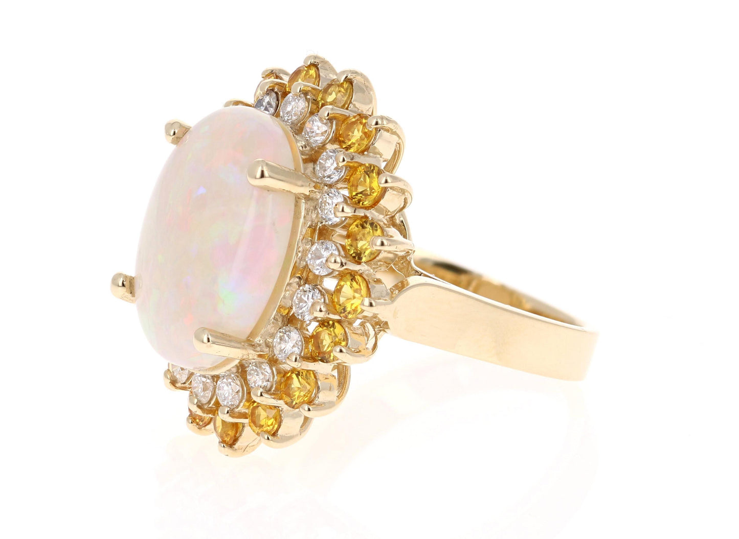 7.64 Carat Opal Yellow Sapphire and Diamond 14 Karat Yellow Gold Cocktail Ring