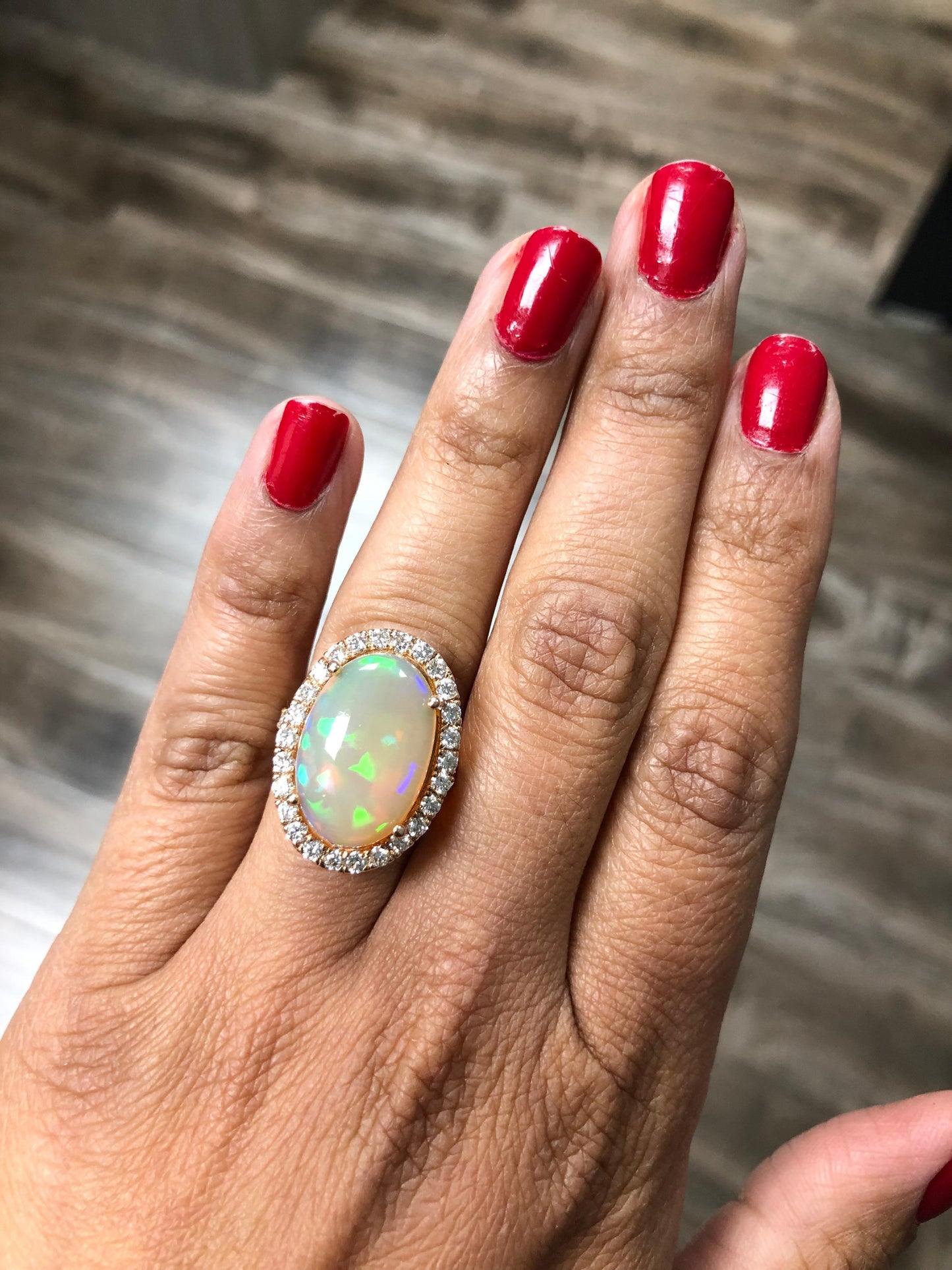 8.07 Carat Opal Diamond 14 Karat Rose Gold Ring