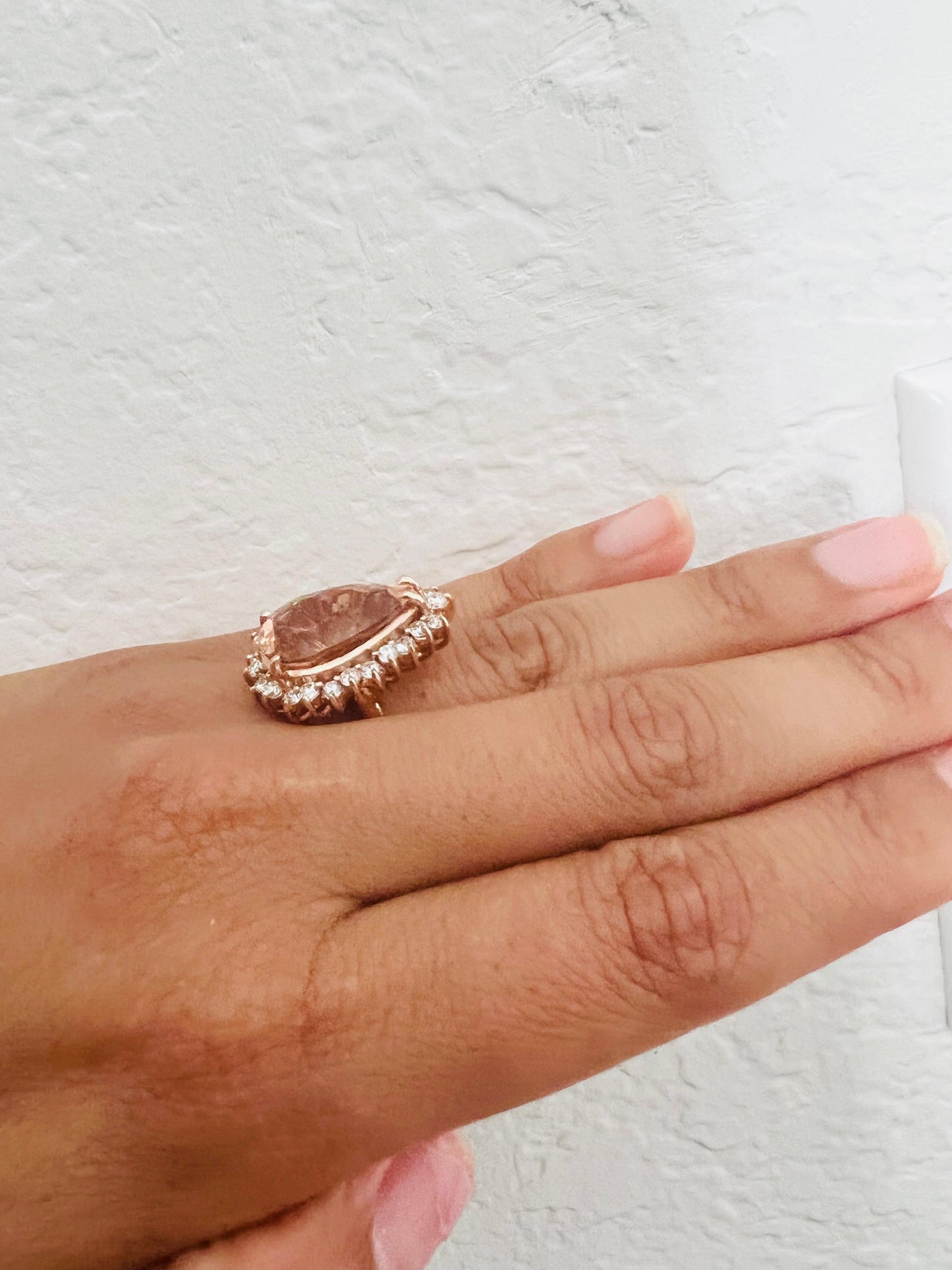 9.15 Carat Morganite Diamond 14 Karat Rose Gold Cocktail Ring