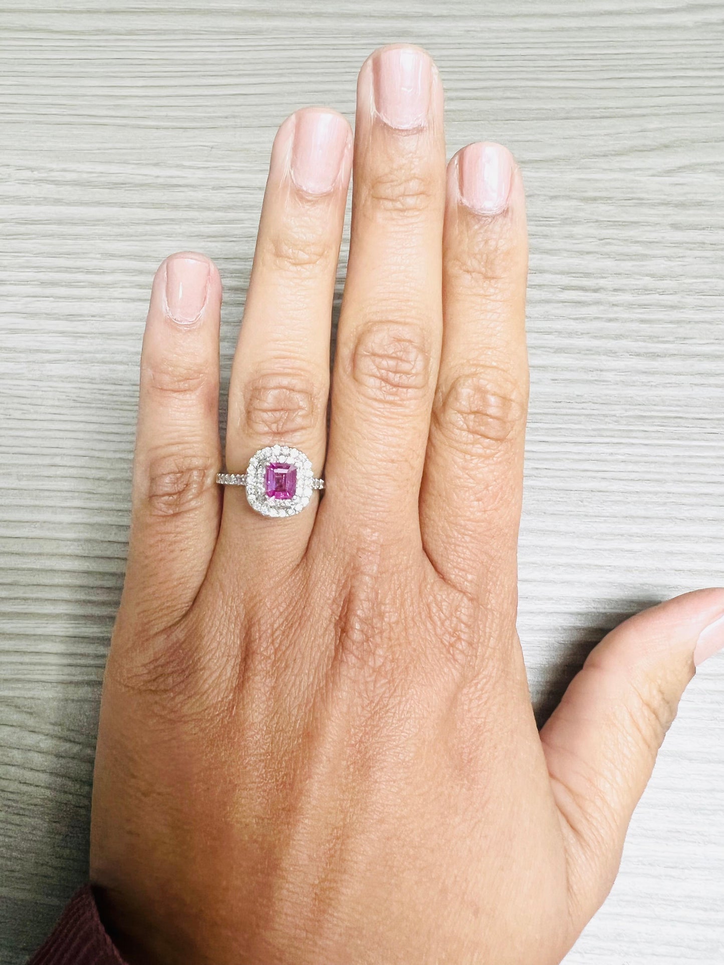GIA Certified 1.28 Pink Sapphire Diamond White Gold Engagement Ring