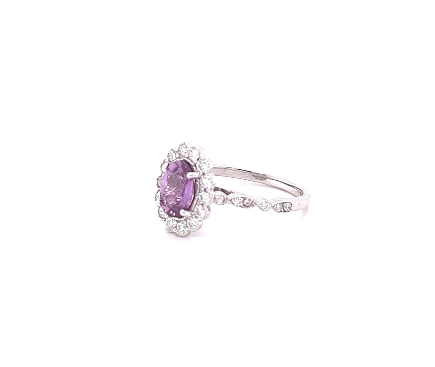 GIA Certified 1.84 Carat Purple Pink Sapphire Diamond 18 Karat White Gold Ring