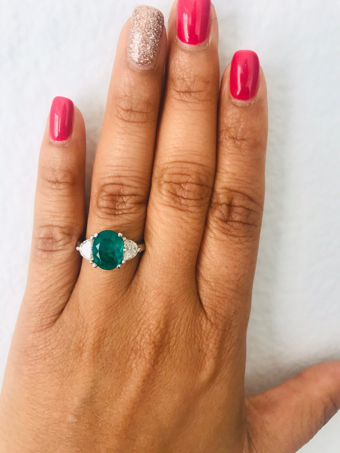 GIA Certified 2.53 Carat Emerald Diamond 18 Karat White Gold 3-Stone Ring