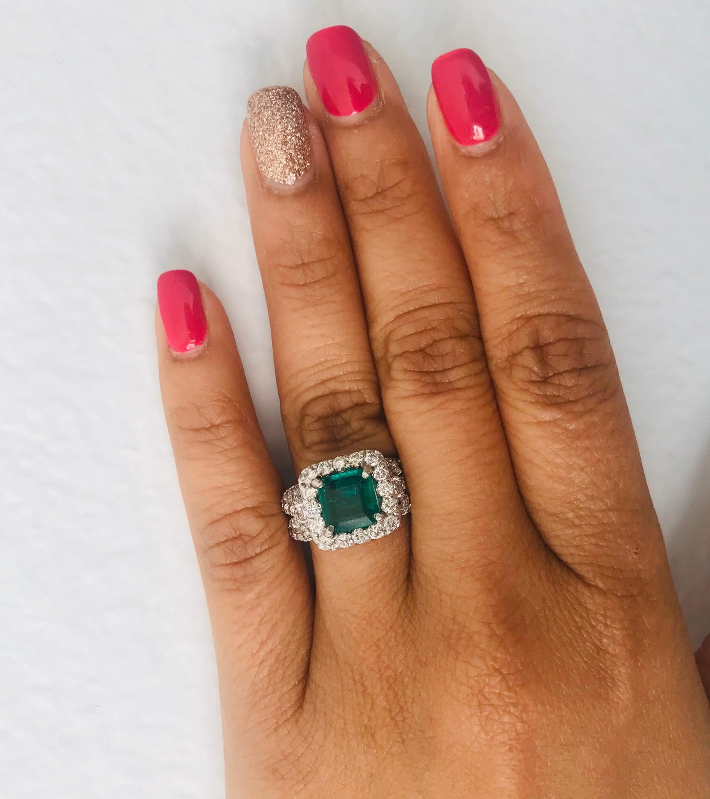 GIA Certified 3.54 Carat Emerald Diamond 14 Karat White Gold Engagement Ring