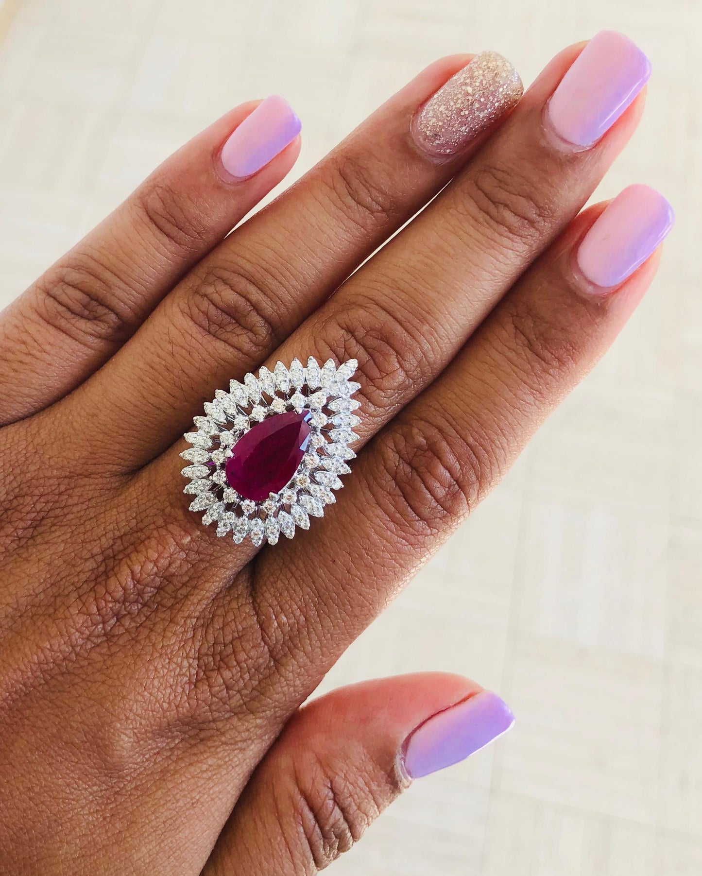 GIA Certified 4.89 Carat Unheated Ruby Diamond Cocktail Ring