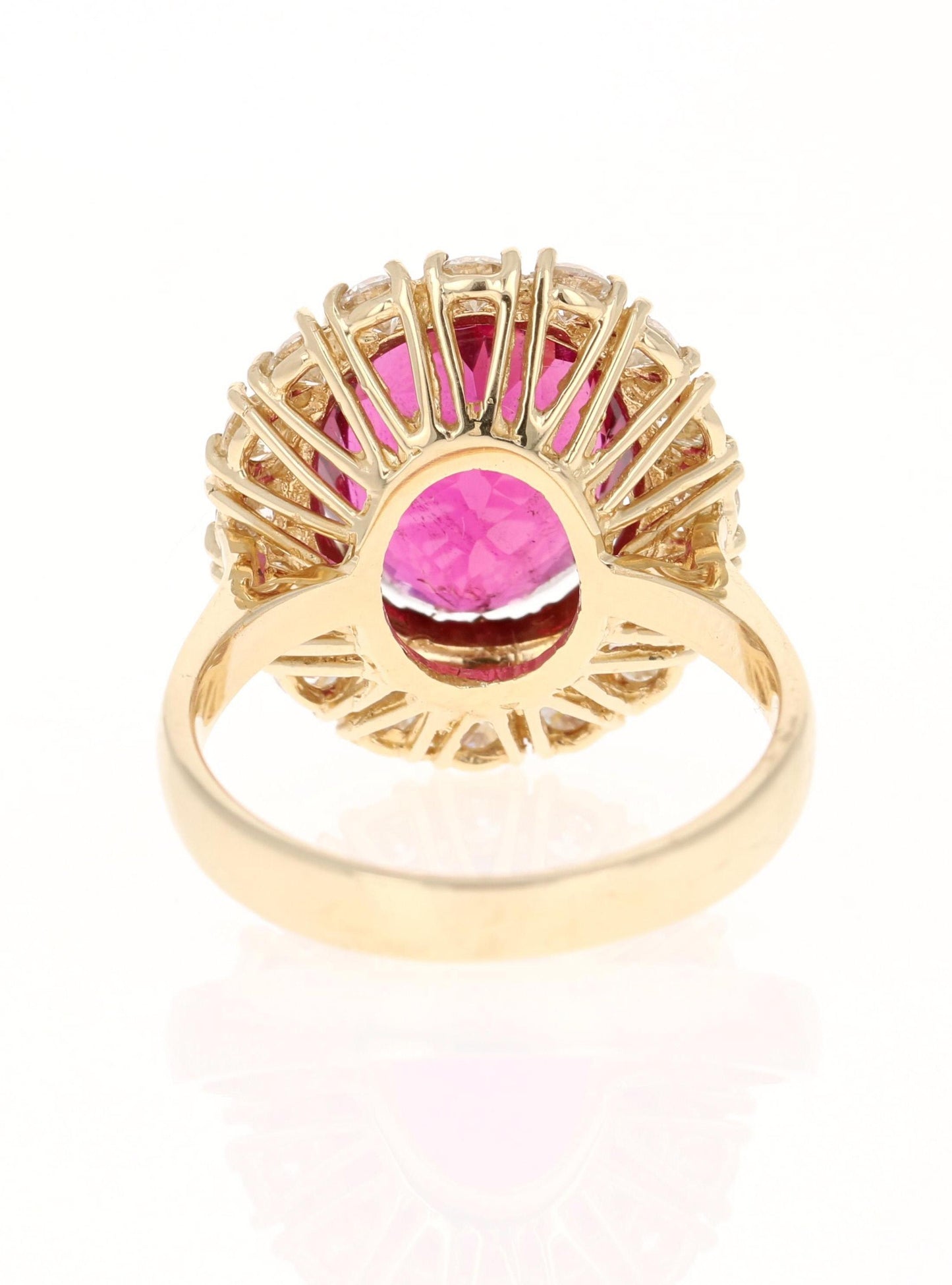 GIA Certified 5.63 Carat Rubellite Tourmaline Diamond 14 Karat Yellow Gold Ring