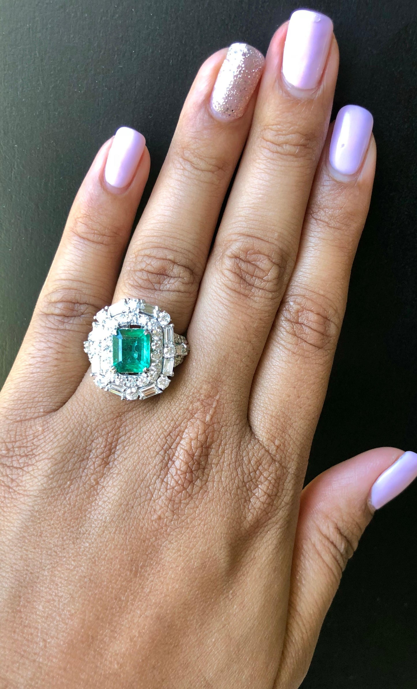 GIA Certified Emerald Diamond White Gold Cocktail Ring