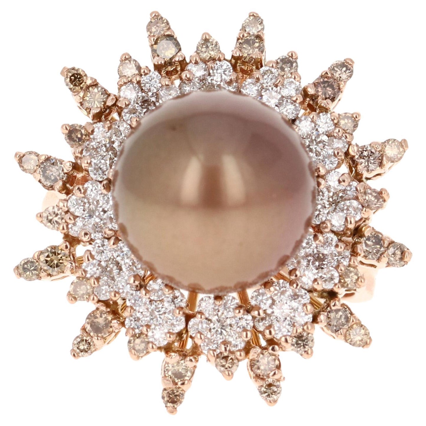 Natural Chocolate Tahitian Pearl Diamond 14 Karat Rose Gold Ring