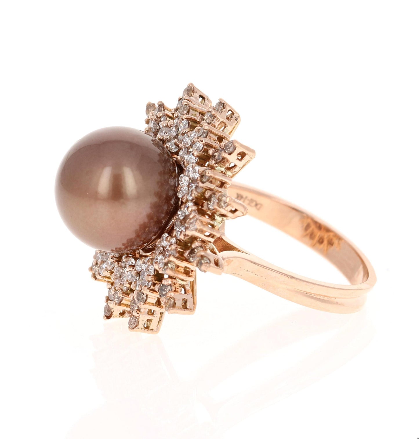 Natural Chocolate Tahitian Pearl Diamond 14 Karat Rose Gold Ring