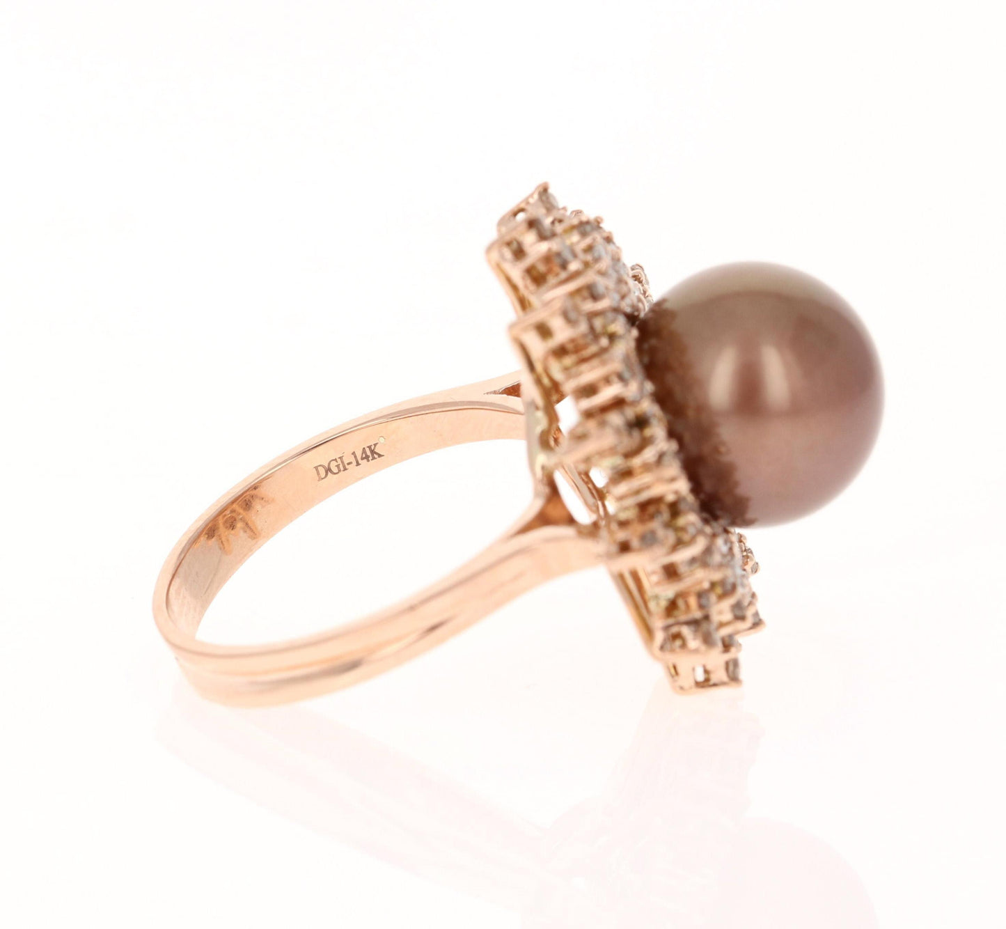 Natural Chocolate Tahitian Pearl Diamond 14 Karat Rose Gold Ring
