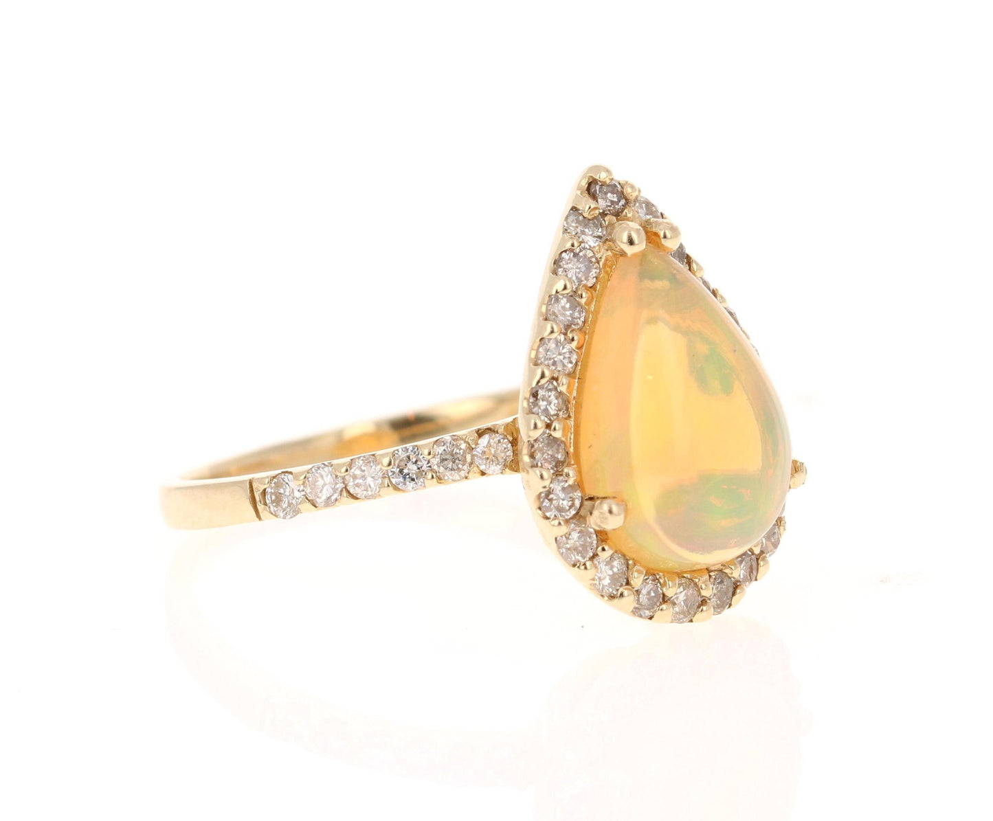 Opal Diamond Pear Cut 14 Karat Yellow Gold Ring