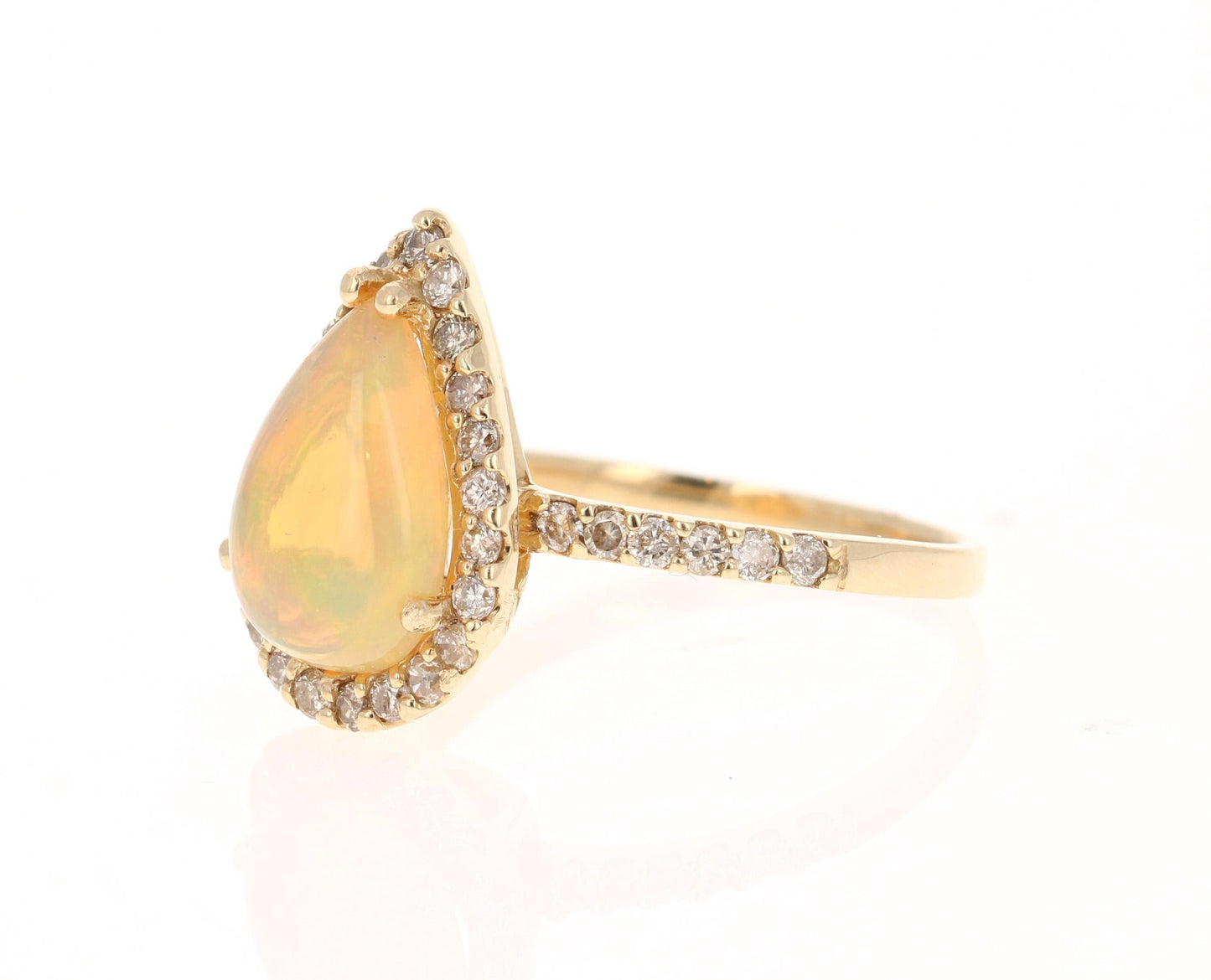 Opal Diamond Pear Cut 14 Karat Yellow Gold Ring