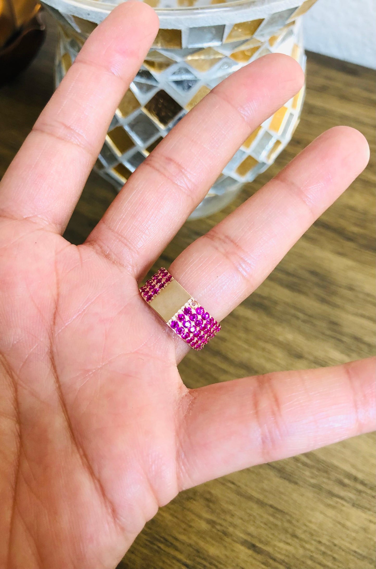 Pink Sapphire Round Cut Band 14 Karat Rose Gold