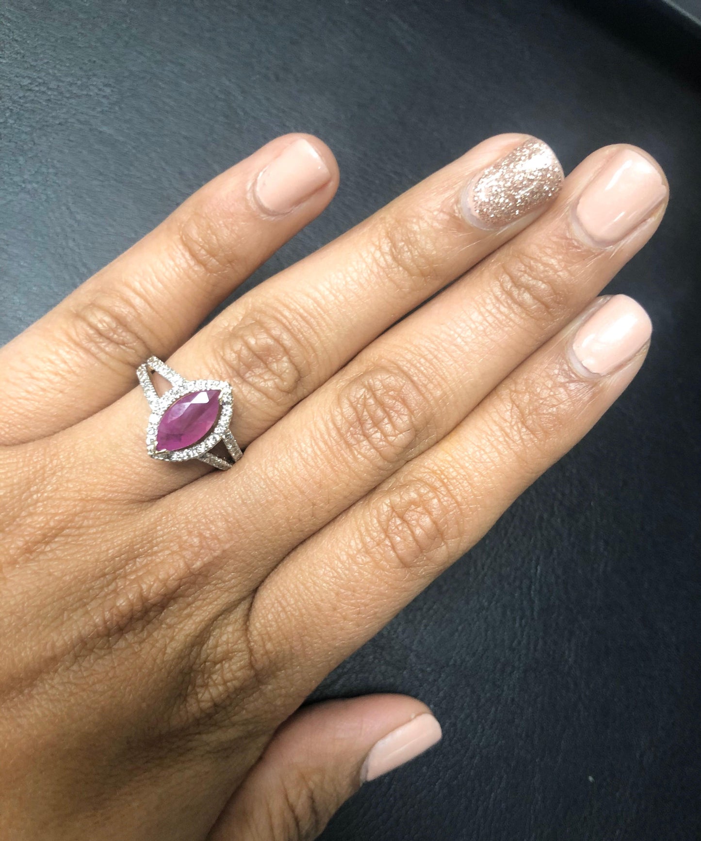 Ruby Diamond 14 Karat White Gold Engagement Ring