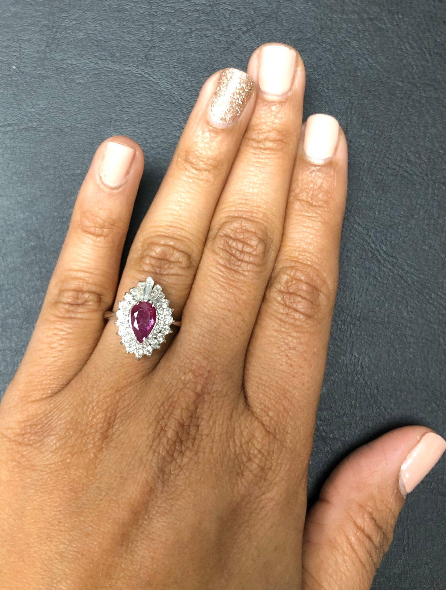 2.22 Carat Ruby Diamond White Gold Ballerina Style Cocktail Ring