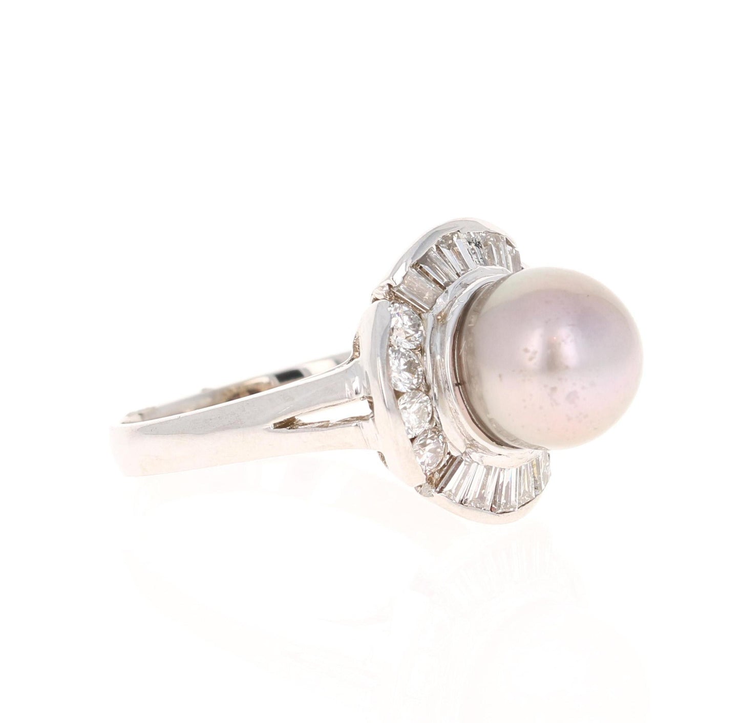 Tahitian Pearl Baguette Diamond 14 Karat White Gold Ring