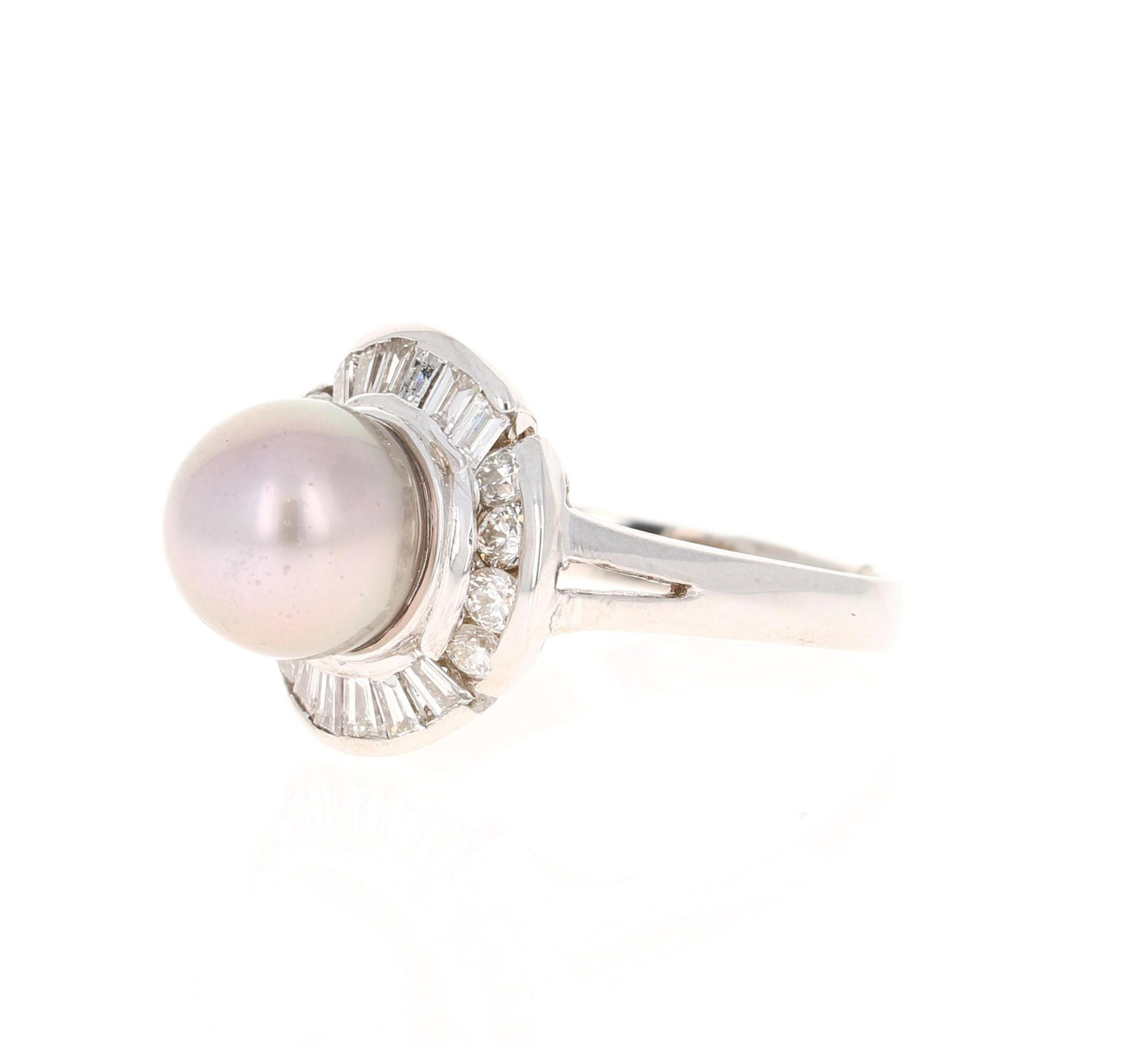 Tahitian Pearl Baguette Diamond 14 Karat White Gold Ring