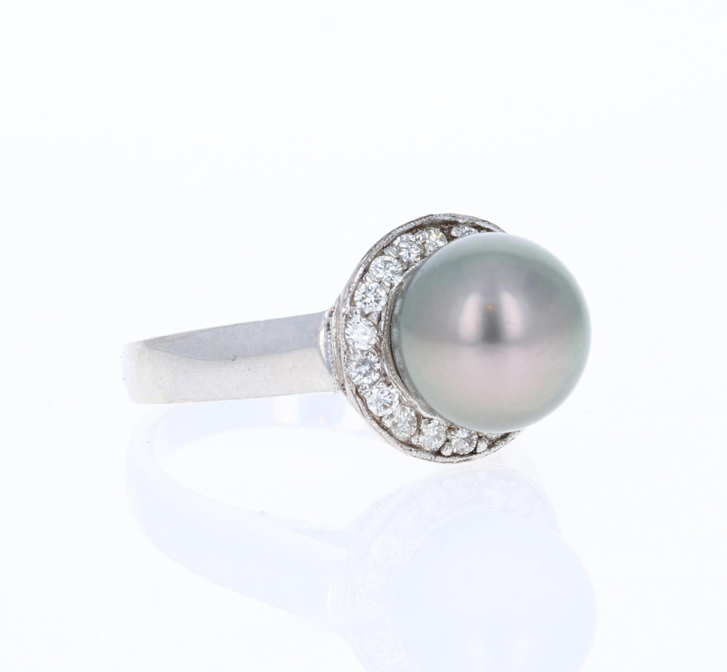 Tahitian Pearl and Diamond 14 Karat White Gold Ring