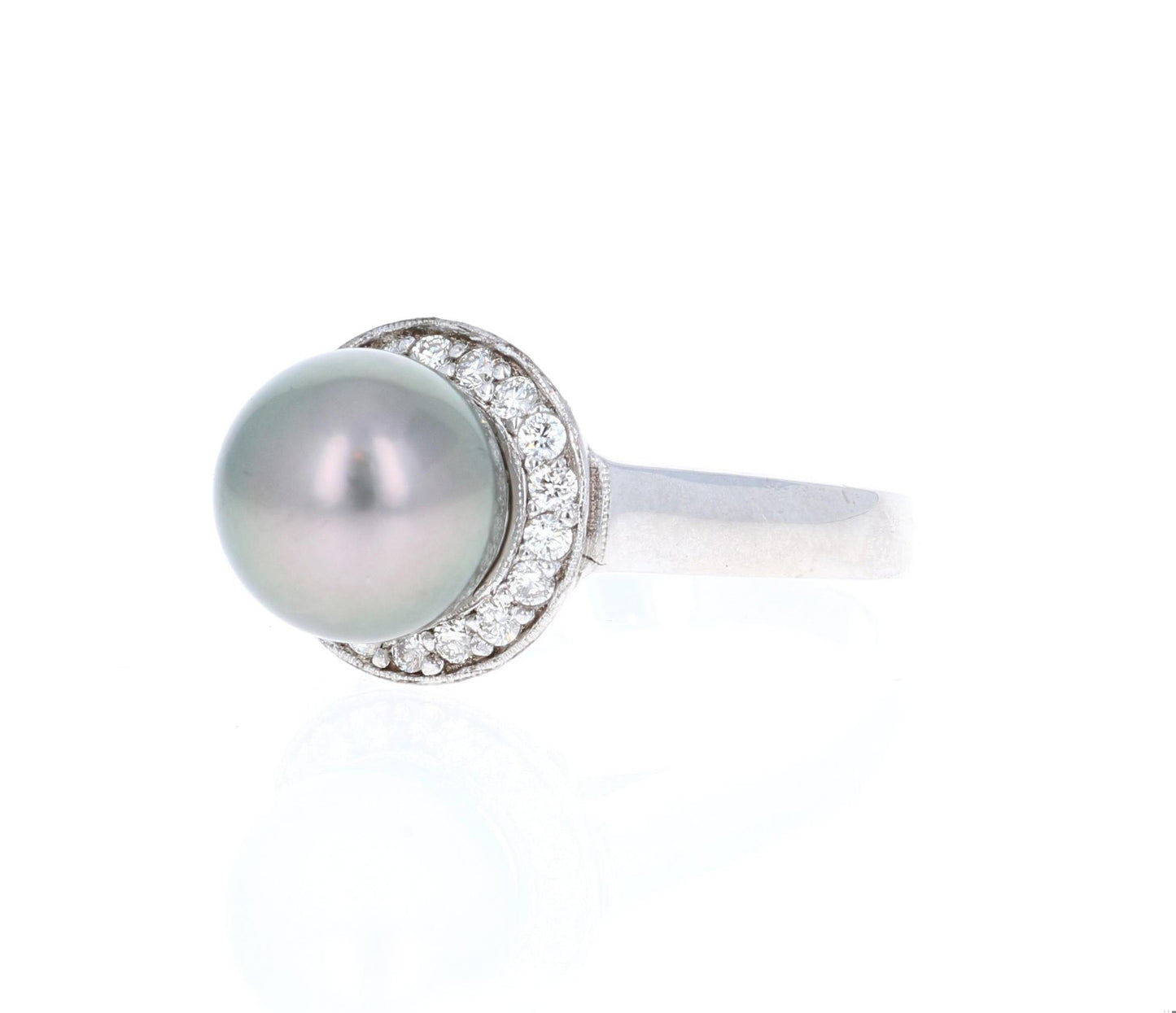 Tahitian Pearl and Diamond 14 Karat White Gold Ring