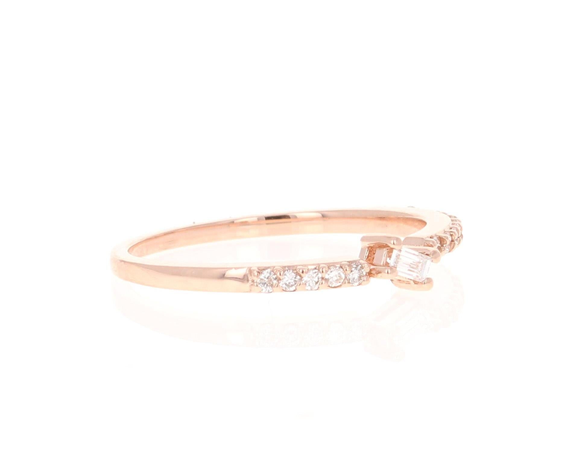 0.23 Carat Baguette and Round Cut Diamond Band 14 Karat Rose Gold