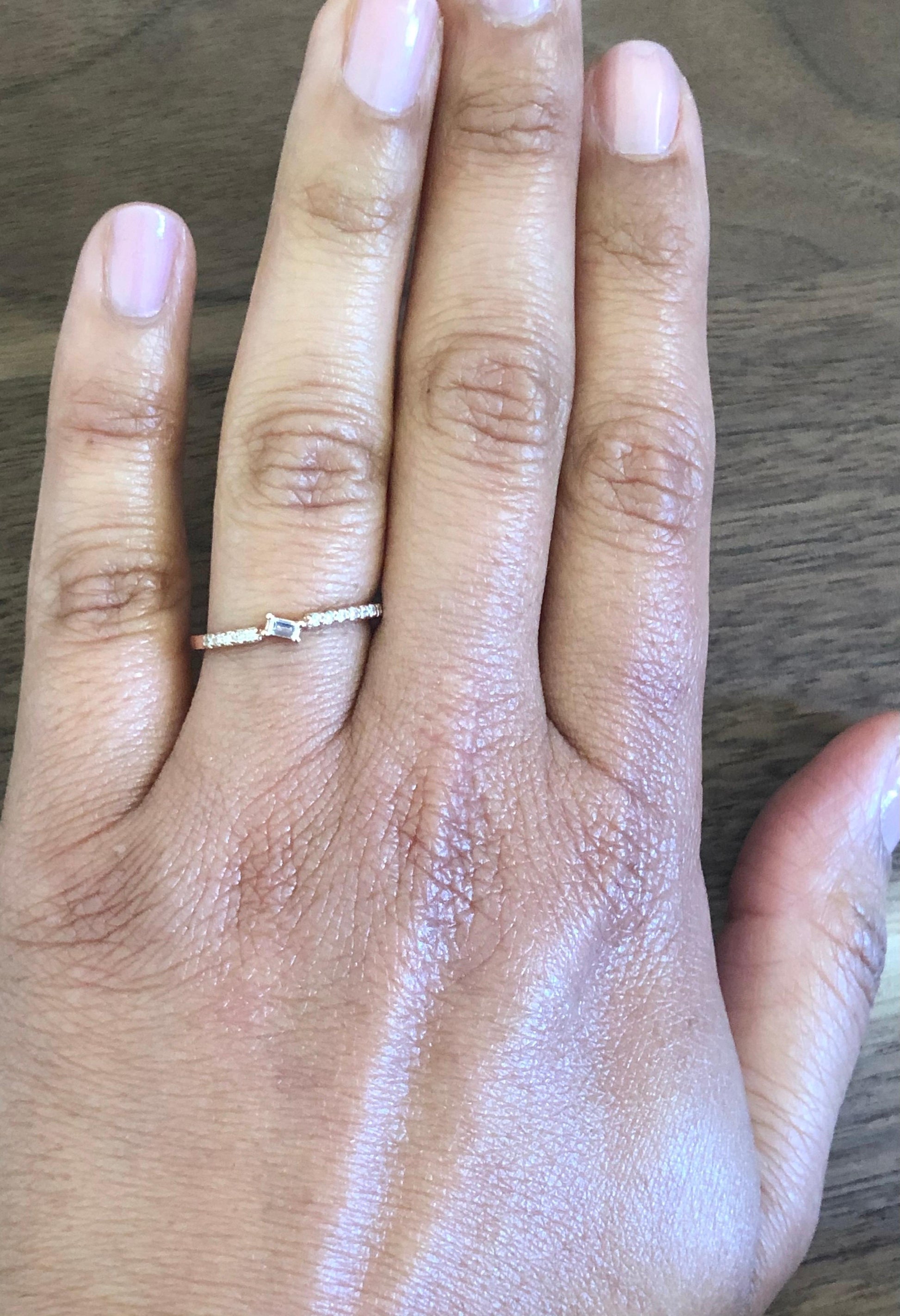 0.23 Carat Baguette and Round Cut Diamond Band 14 Karat Rose Gold