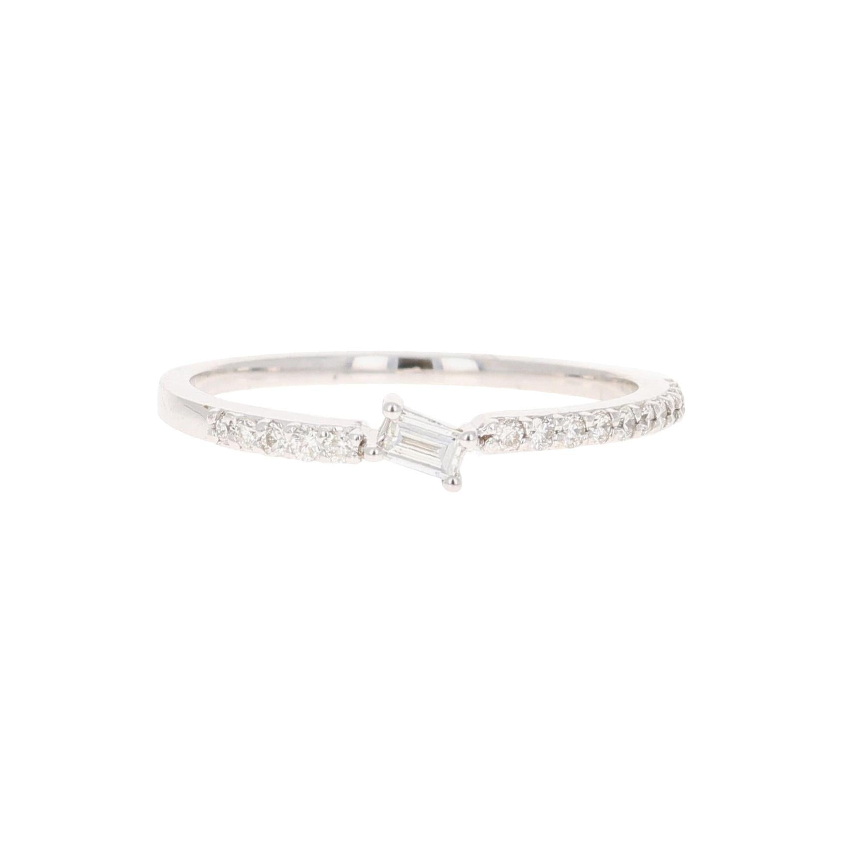 0.23 Carat Baguette and Round Cut Diamond Band 14 Karat White Gold