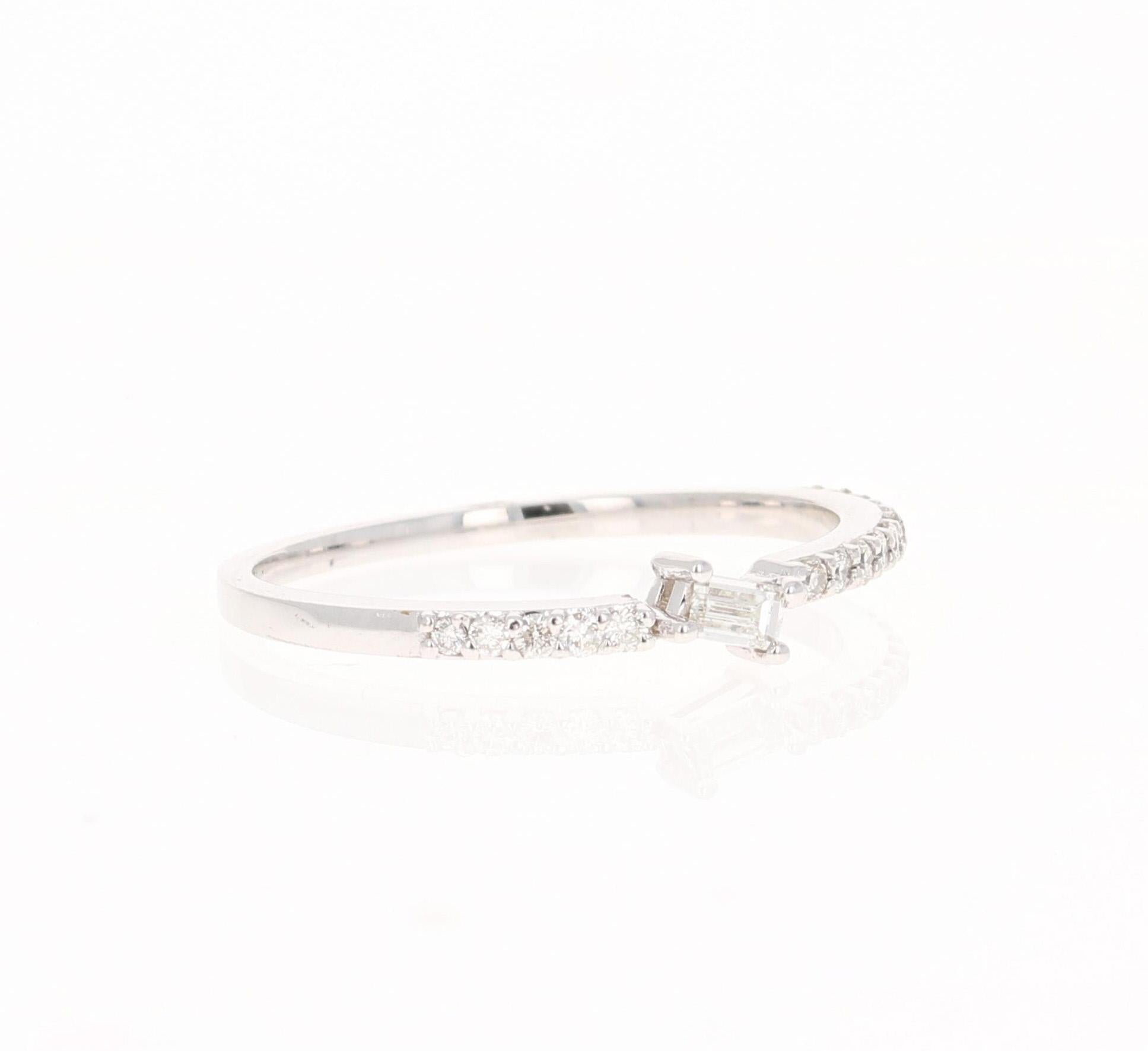 0.23 Carat Baguette and Round Cut Diamond Band 14 Karat White Gold
