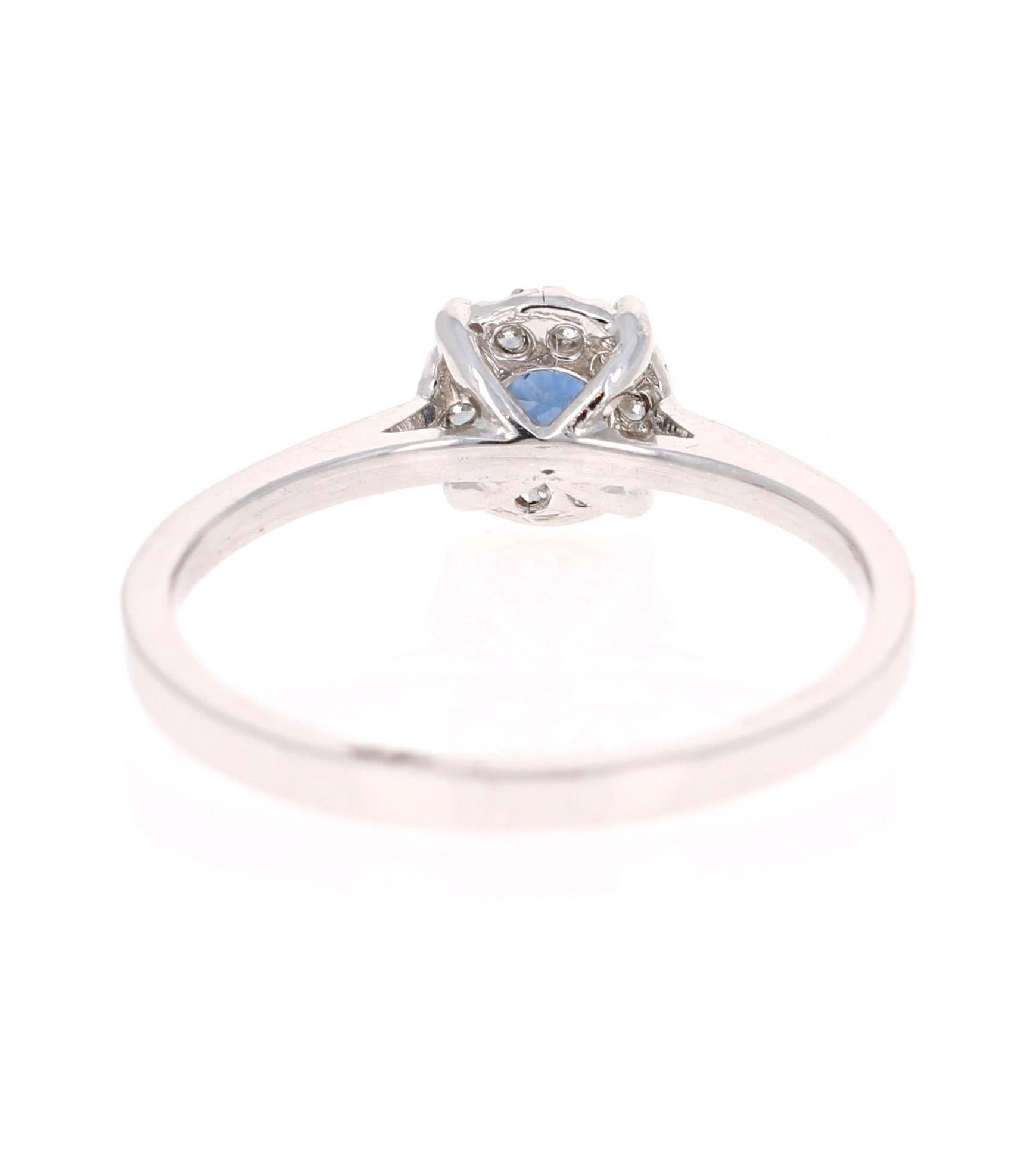 0.23 Carat Sapphire Diamond 14 Karat White Gold Ring