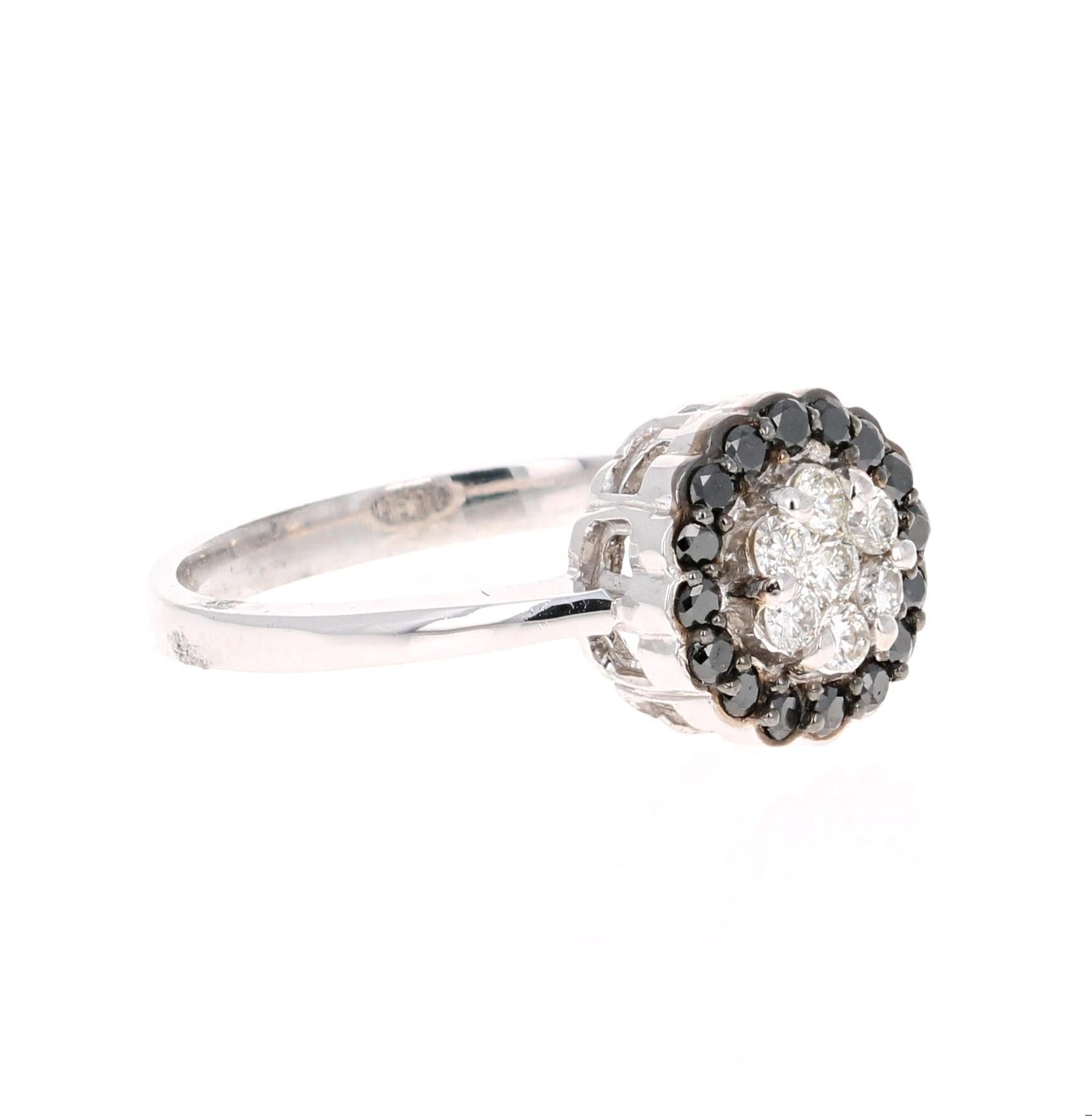 0.45 Carat Black White Diamond White Gold Ring