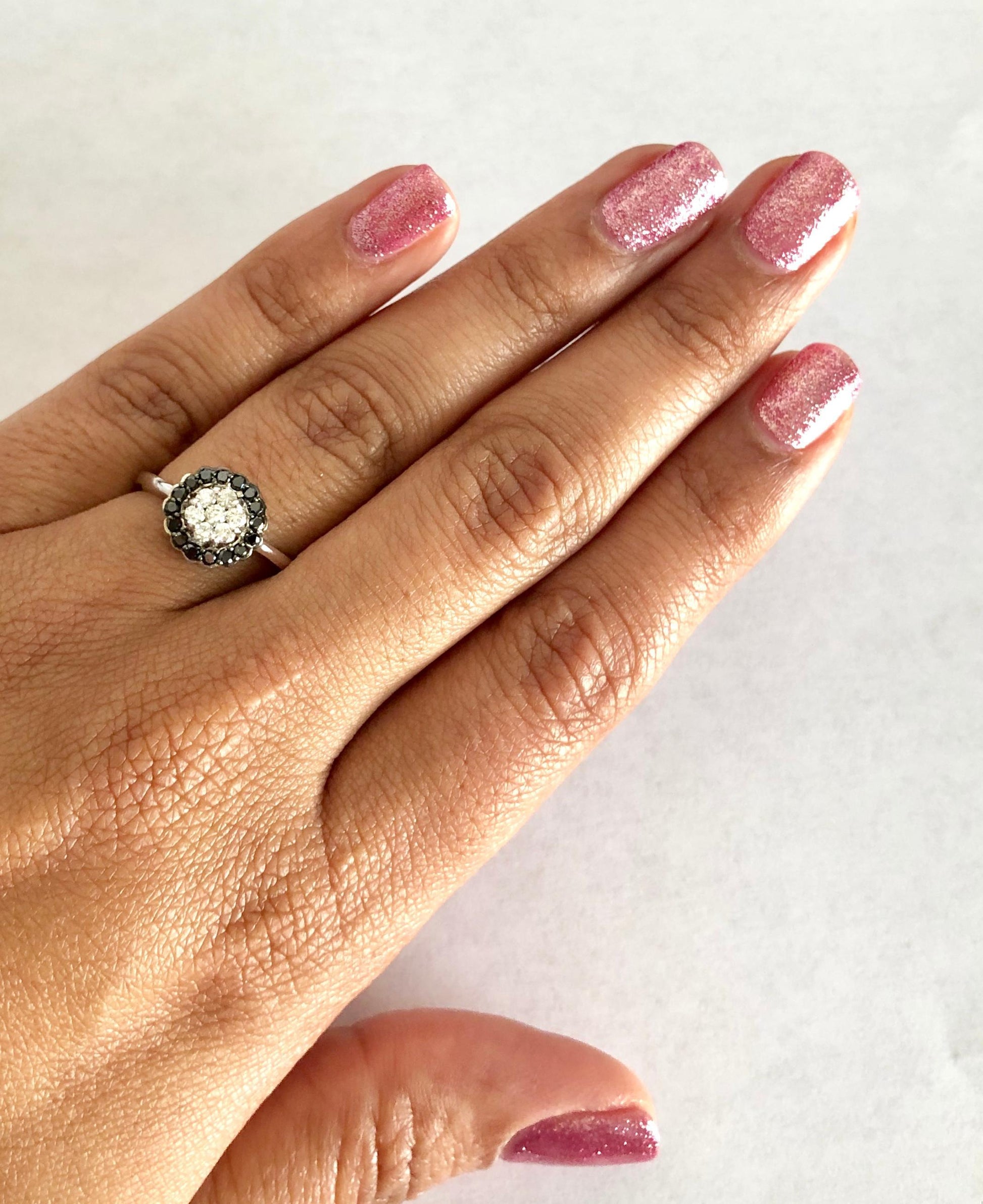 0.45 Carat Black White Diamond White Gold Ring