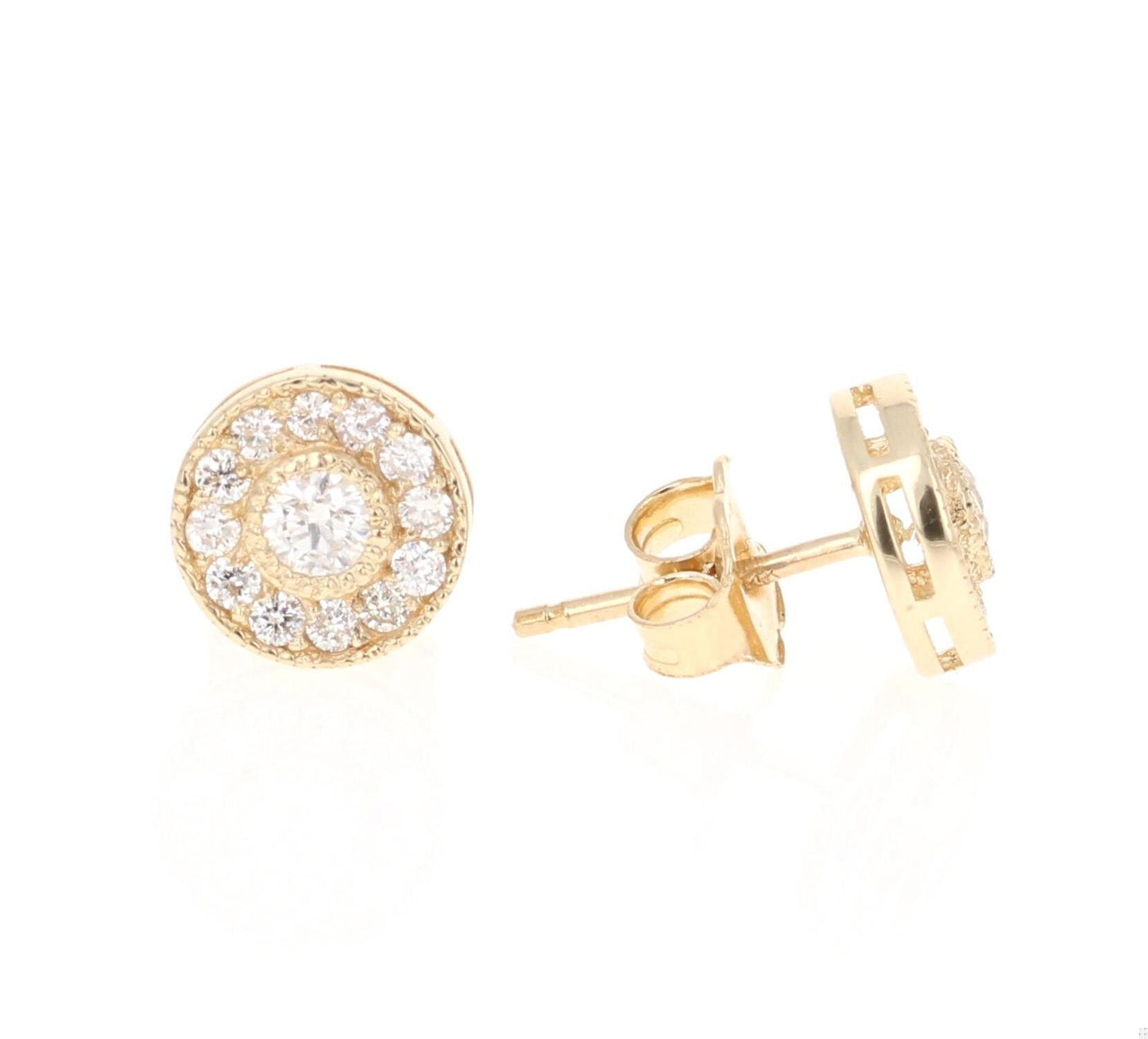 0.46 Carat Round Cut Diamond Yellow Gold Earrings