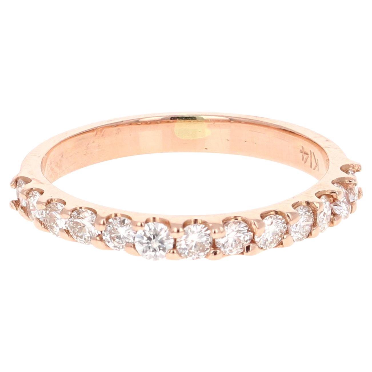 0.51 Carat Round Cut Diamond Band 14 Karat Rose Gold