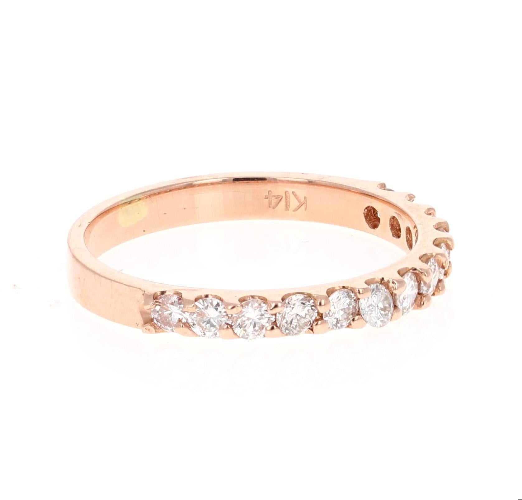 0.51 Carat Round Cut Diamond Band 14 Karat Rose Gold