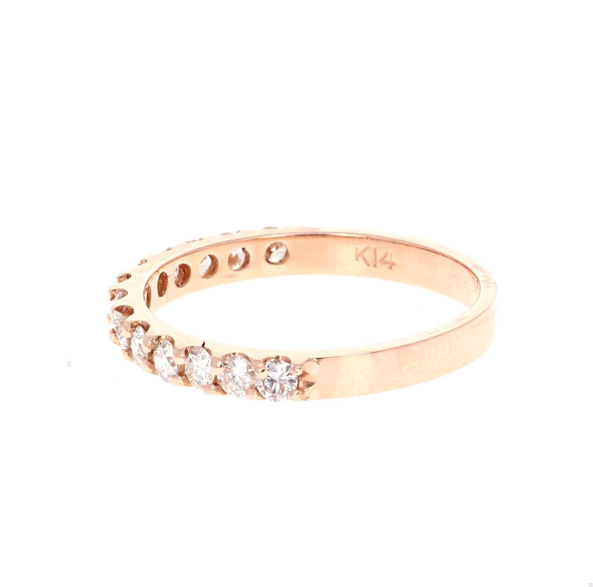 0.51 Carat Round Cut Diamond Band 14 Karat Rose Gold