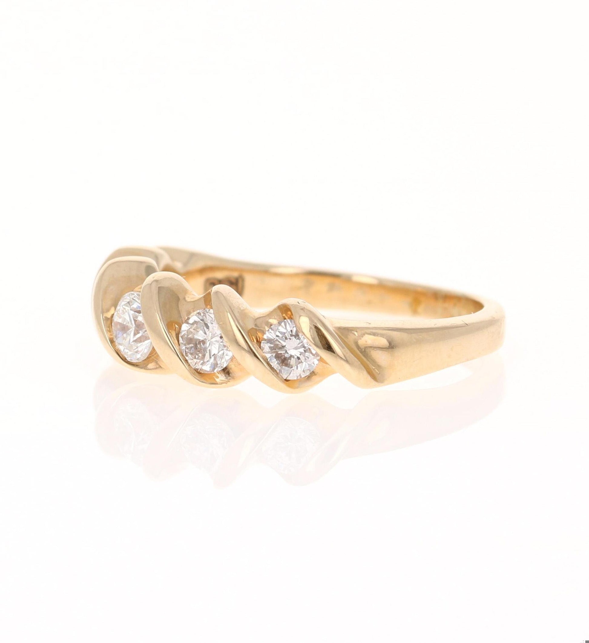 0.55 Carat Round Cut Diamond Band 14 Karat Yellow Gold