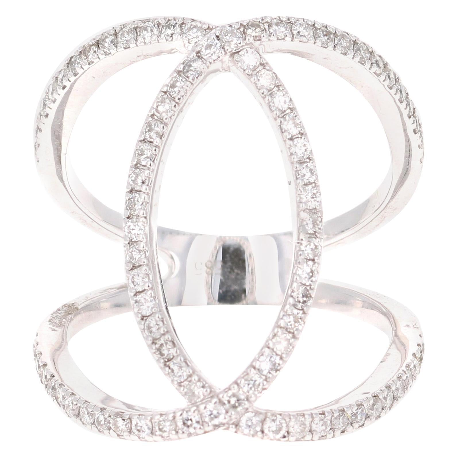 0.60 Carat Round Cut Diamond Cocktail Ring 14 Karat White Gold