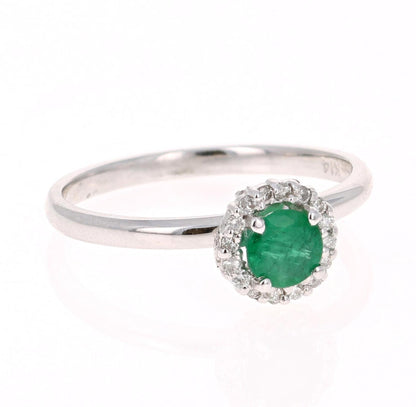 0.64 Carat Emerald Diamond White Gold Cluster Ring