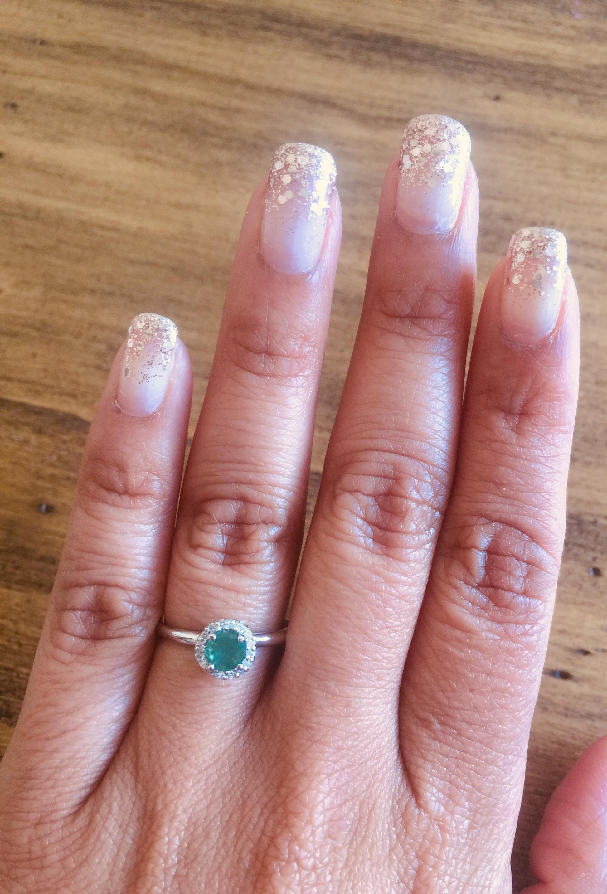 0.64 Carat Emerald Diamond White Gold Cluster Ring