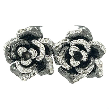 0.65 Carat Diamond Black Rhodium Gold Flower Earrings