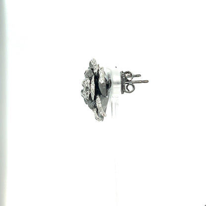 0.65 Carat Diamond Black Rhodium Gold Flower Earrings