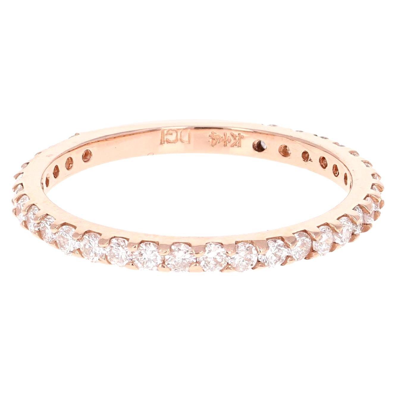 0.66 Carat Round Cut Diamond Band 14 Karat Rose Gold