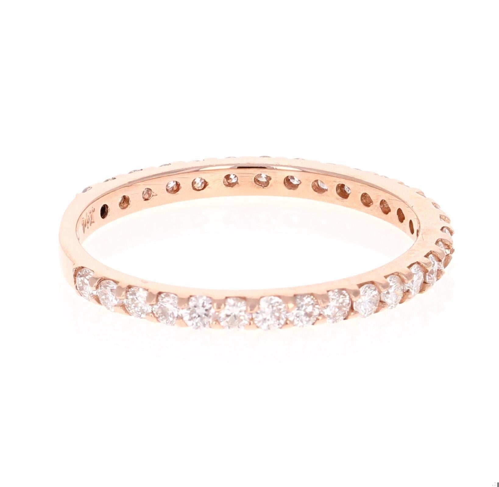 0.66 Carat Round Cut Diamond Band 14 Karat Rose Gold