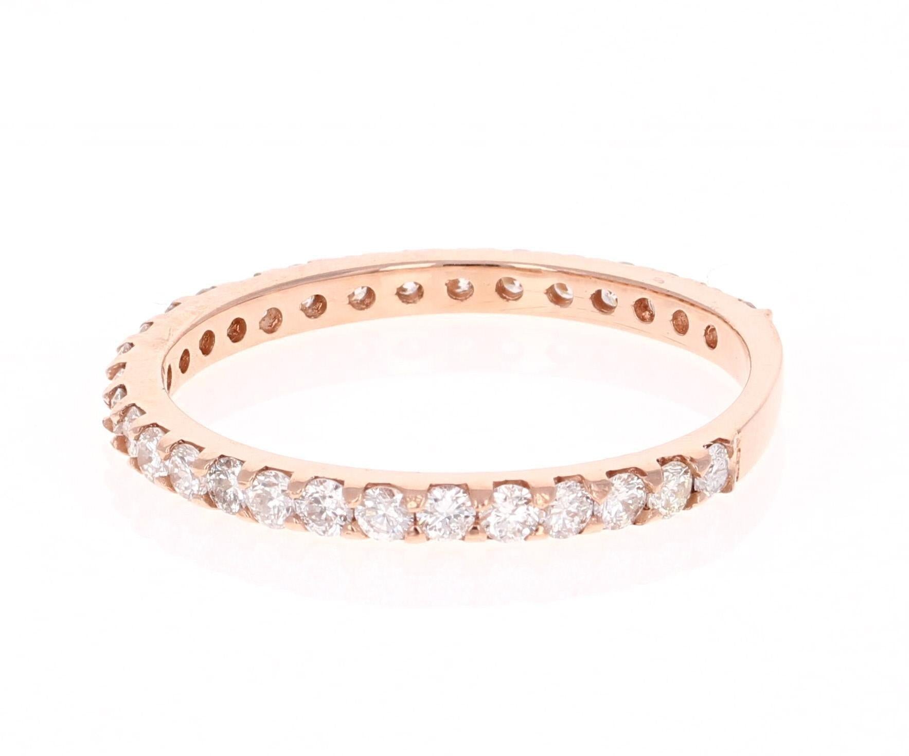 0.66 Carat Round Cut Diamond Band 14 Karat Rose Gold