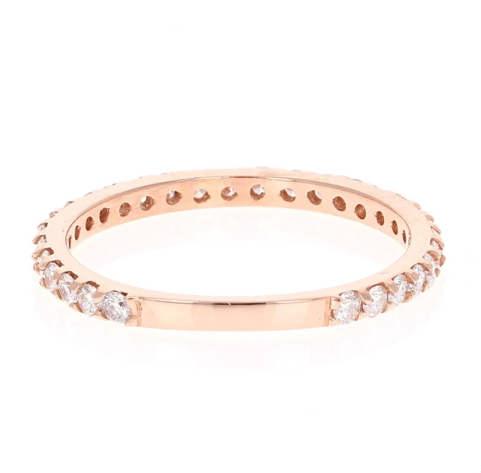 0.66 Carat Round Cut Diamond Band 14 Karat Rose Gold