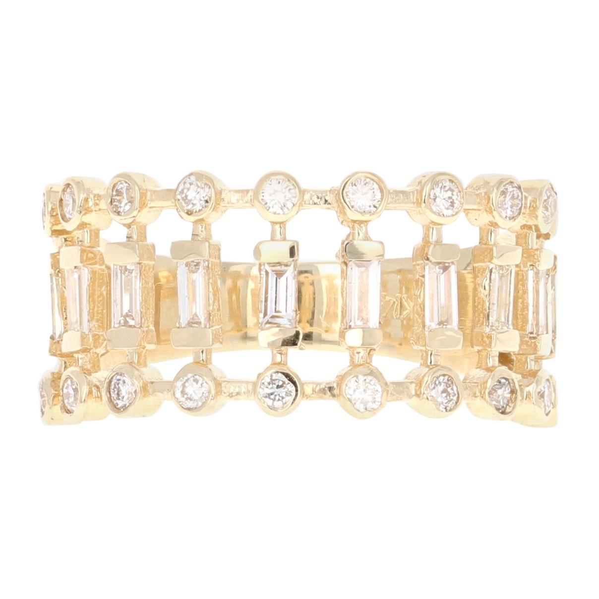 0.72 Carat Round Baguette Cut Diamond Band 14 Karat Yellow Gold